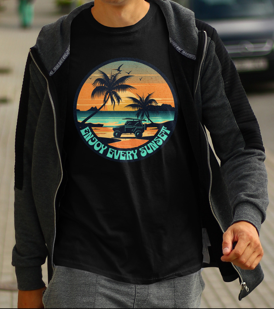 Enjoy Every Sunset Tropical Beach Jeep Adventure T-Shirt