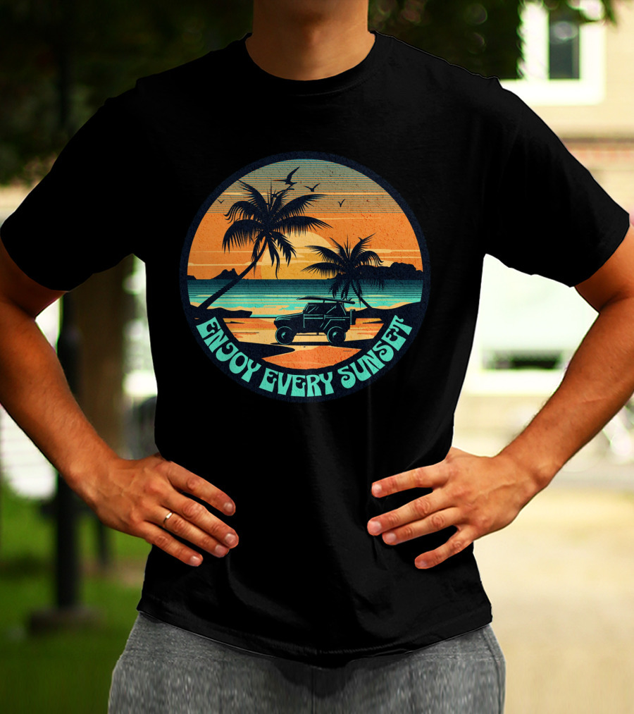 Enjoy Every Sunset Tropical Beach Jeep Adventure T-Shirt