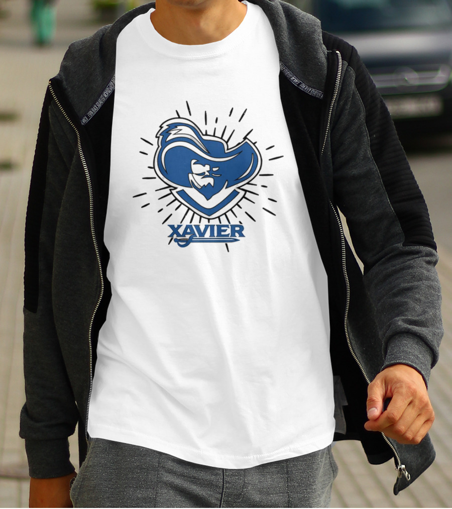Xavier Musketeer Bold Blue Emblem With Radiating Lines T-Shirt