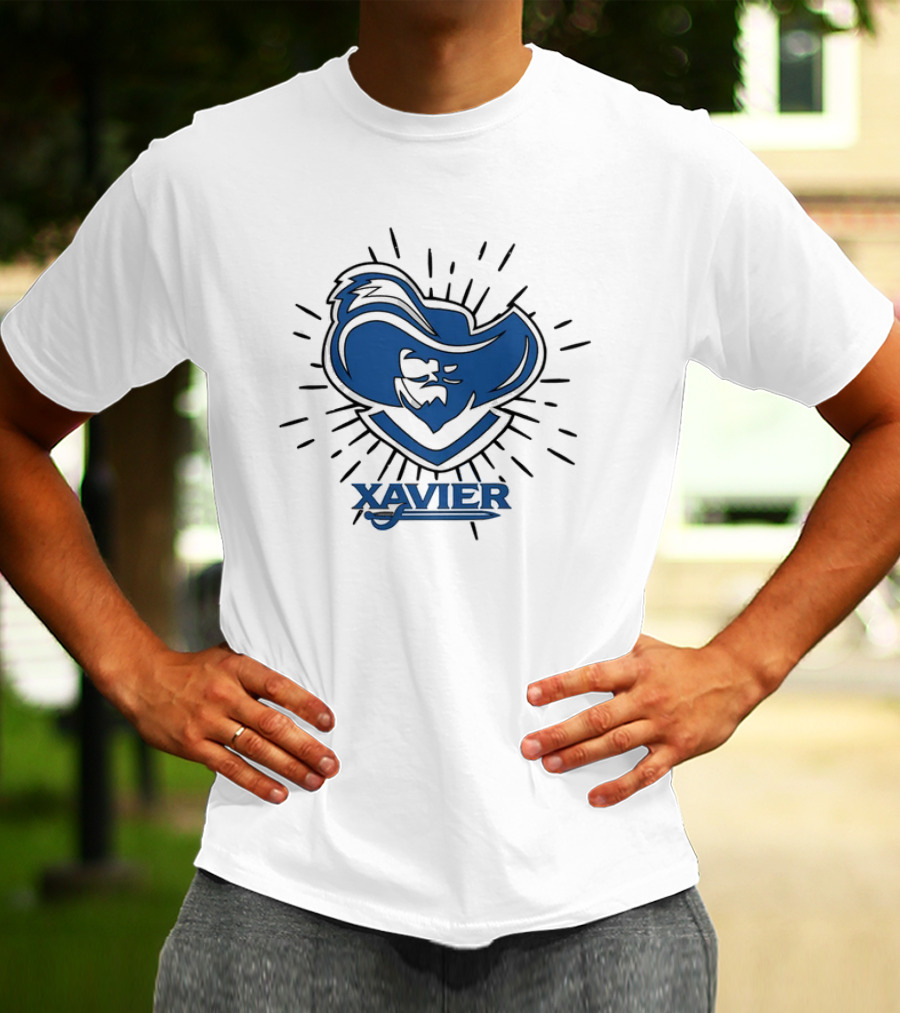 Xavier Musketeer Bold Blue Emblem With Radiating Lines T-Shirt