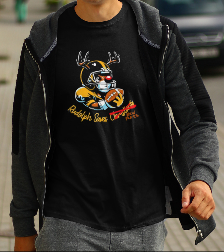 Rudolph Saves New Years Football Reindeer Helmets T-Shirt