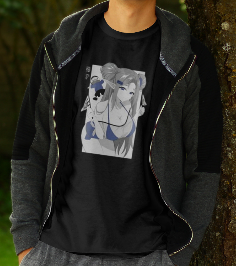 GamerSupps Waifu Koefficient Anime Character In Blue Bikini With Flags T-Shirt
