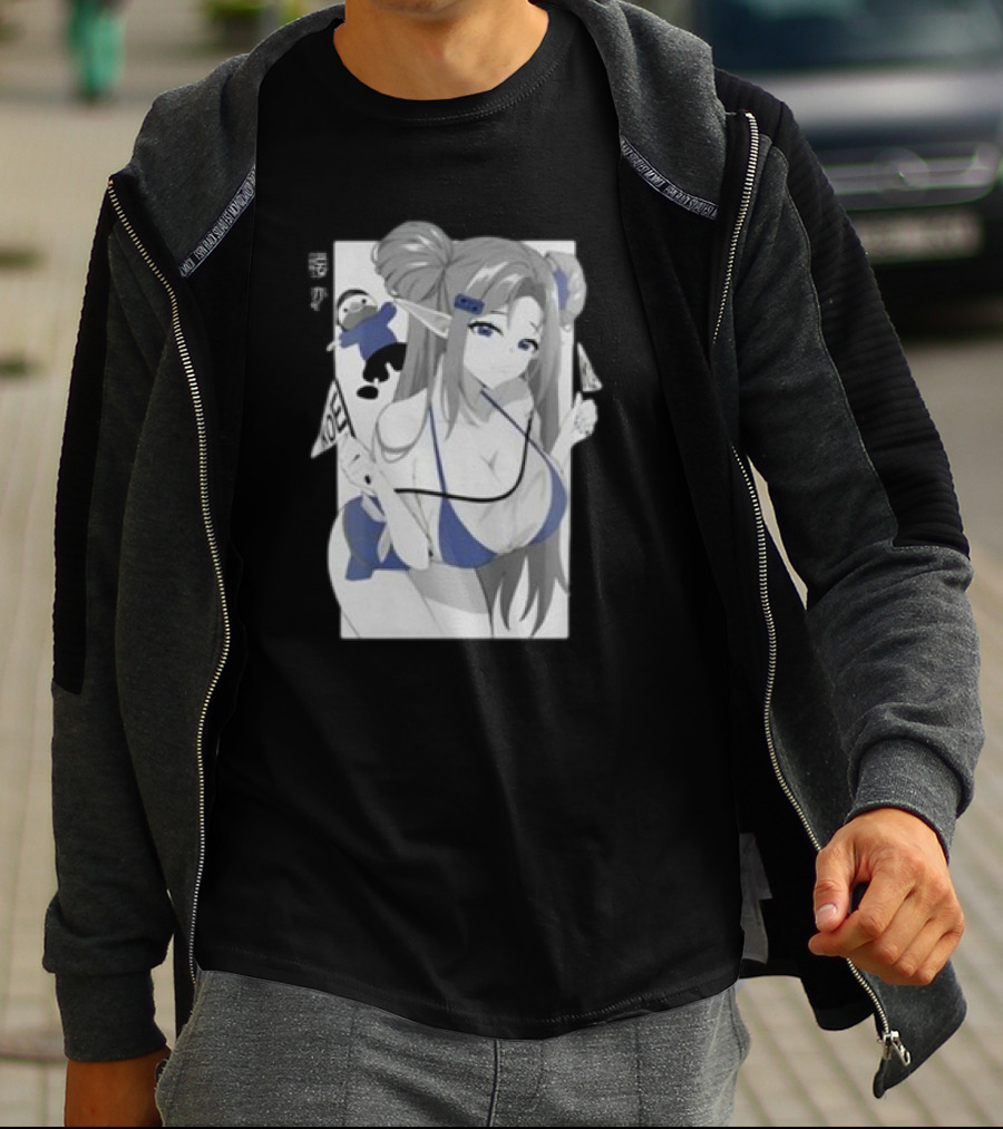 GamerSupps Waifu Koefficient Anime Character In Blue Bikini With Flags T-Shirt