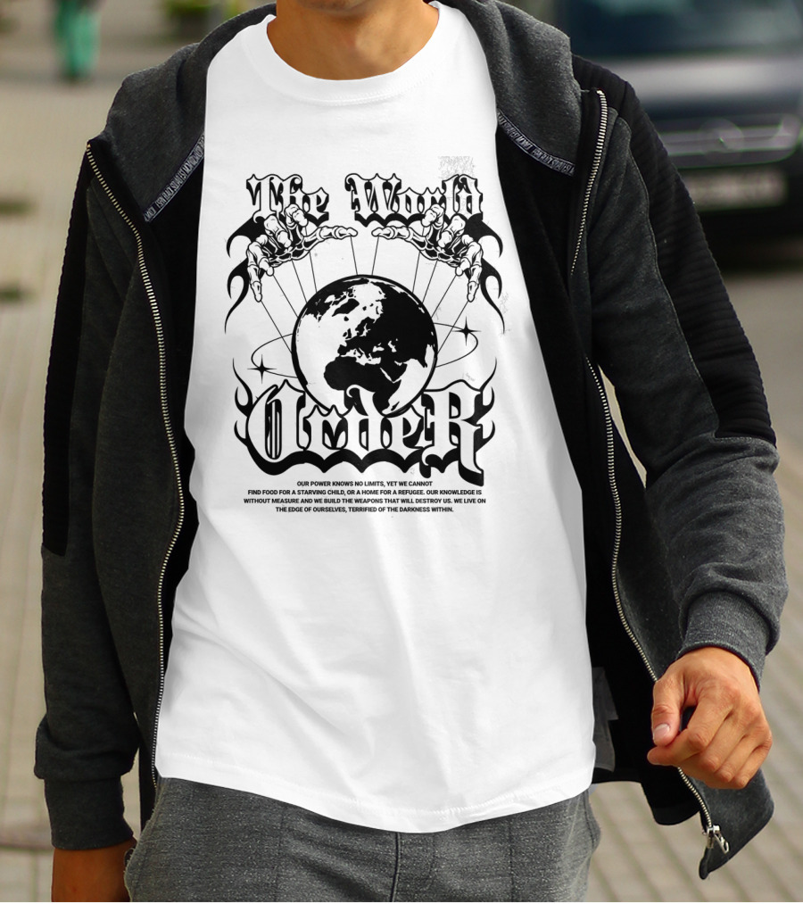 The World Order Global Control Earth In Hands Dark Gothic T-Shirt