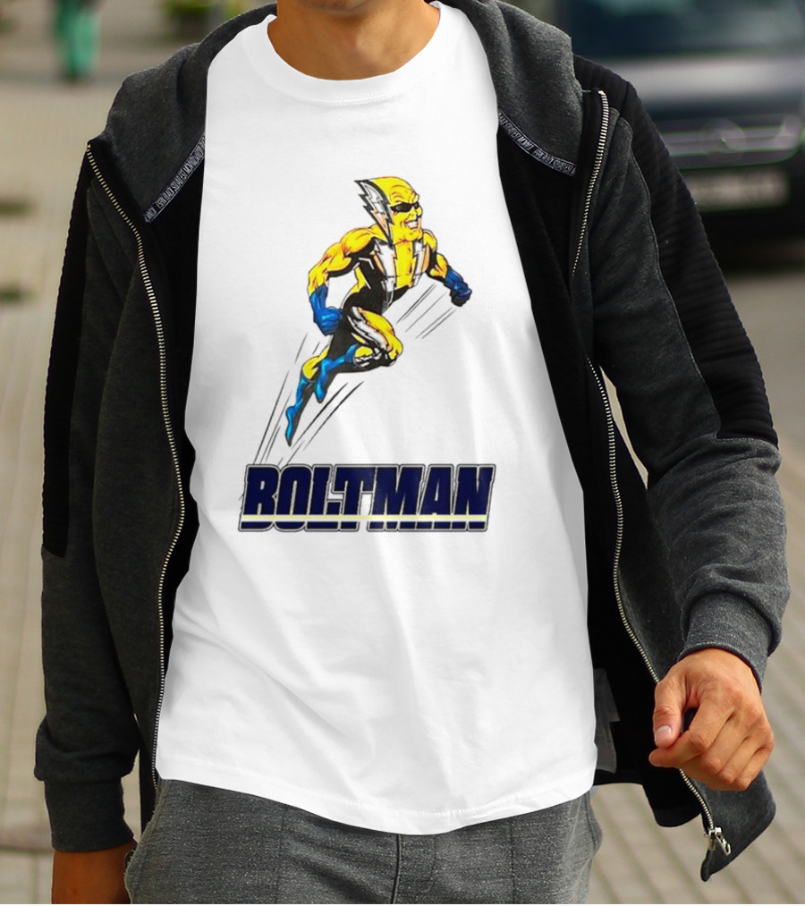 Boltman Superhero Speedster Art Yellow And Blue T-Shirt