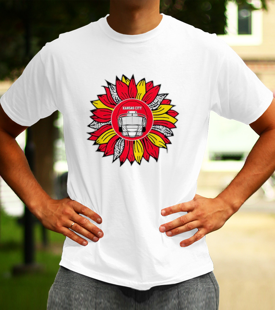 Kansas City Chiefs Football Helmet Sunflower T-Shirt