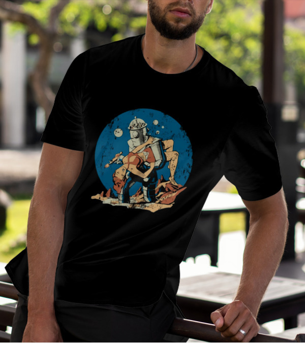 Damselindistress Retro Robot Romance Vintage Sci-Fi Space Adventure T-Shirt