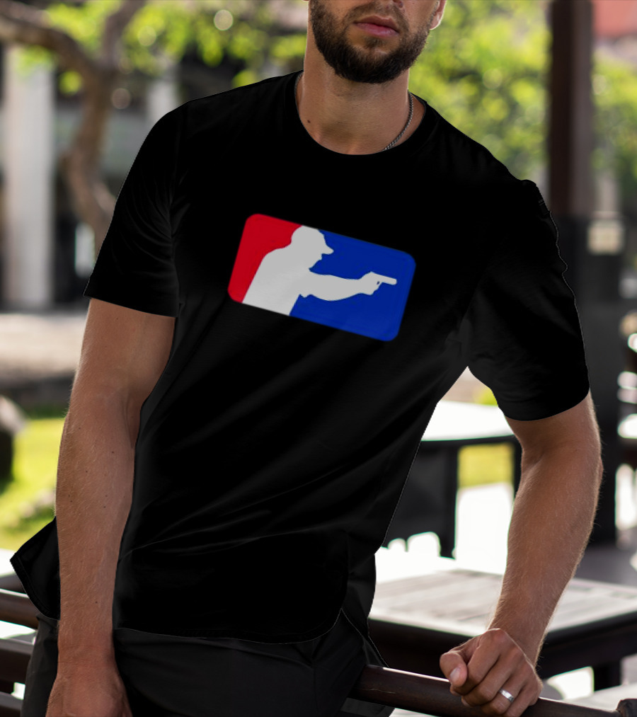 Major League Shooter Silhouette In Red White And Blue Rectangle T-Shirt