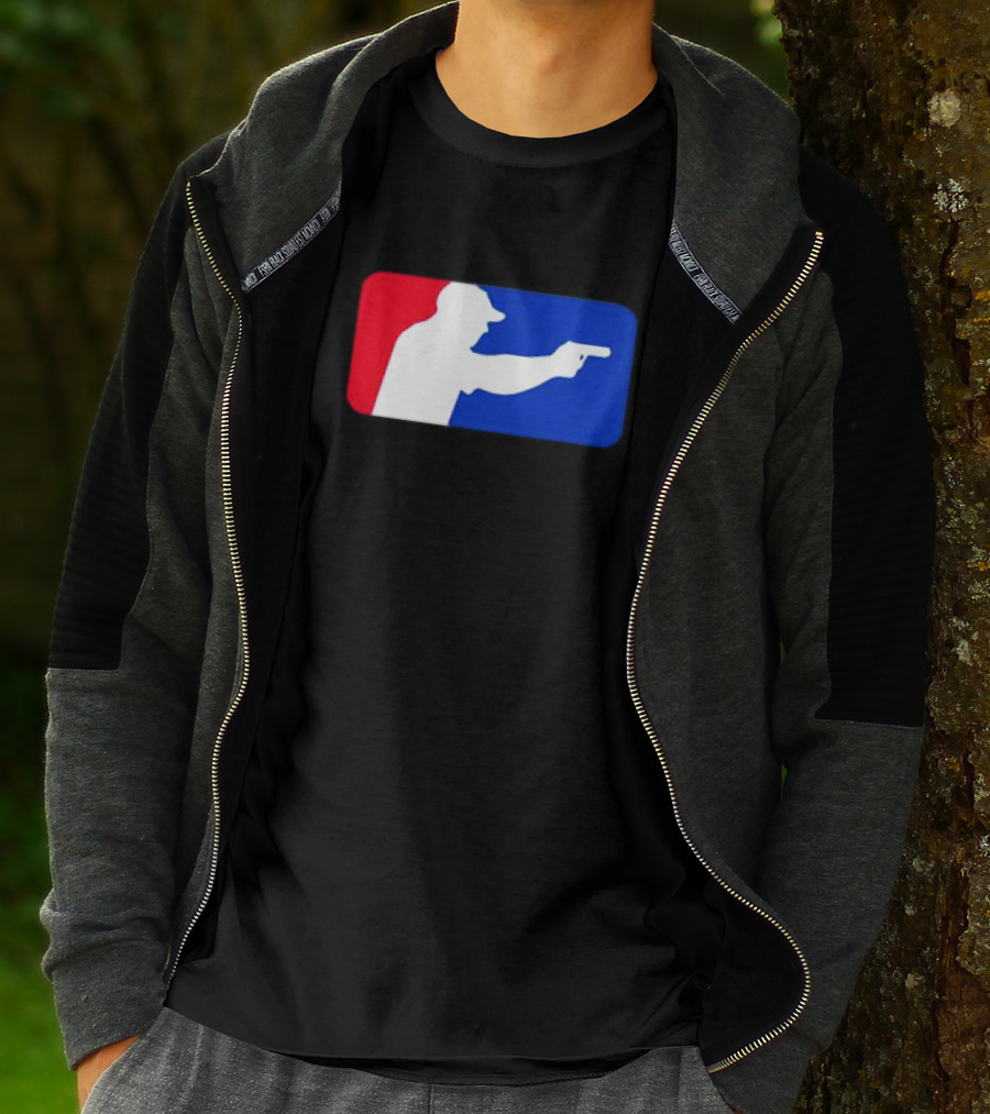 Major League Shooter Silhouette In Red White And Blue Rectangle T-Shirt