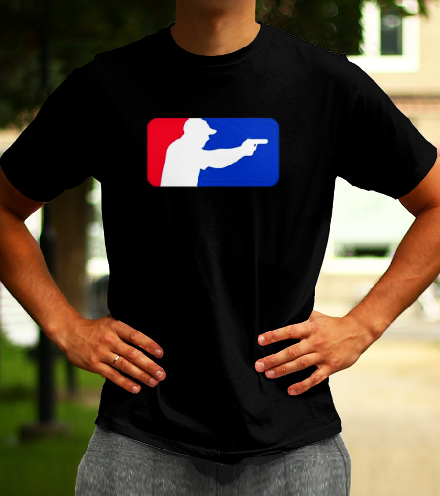 Major League Shooter Silhouette In Red White And Blue Rectangle T-Shirt