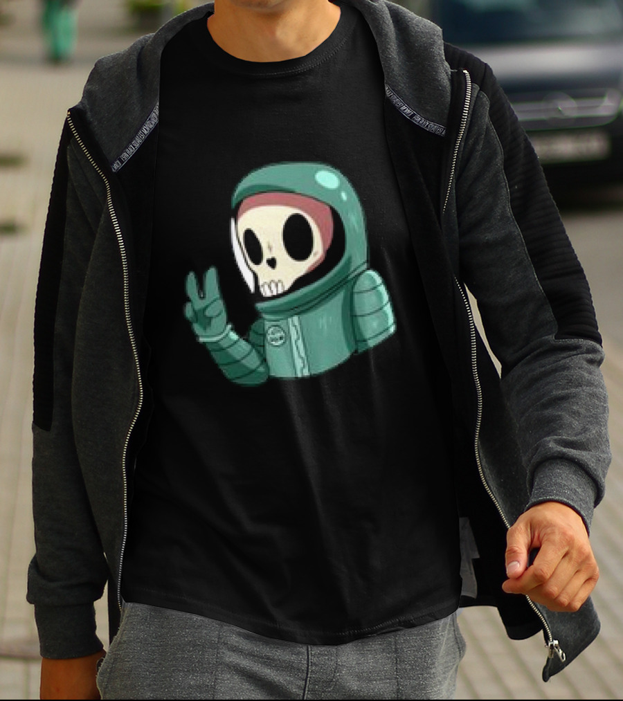 Peace Homie Skull Astronaut In Green Suit Making V-Sign T-Shirt
