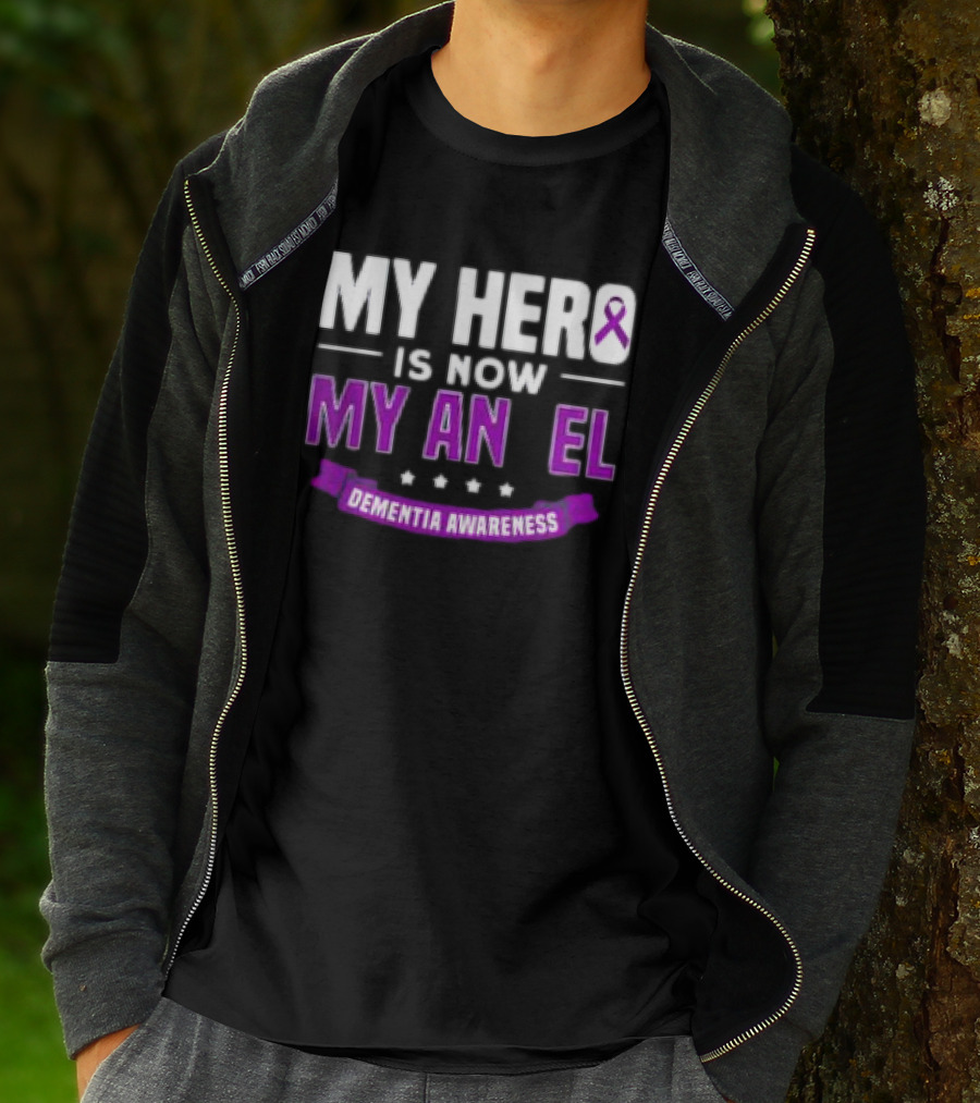 My Hero Is Now My Angel Purple Ribbon Dementia Awareness T-Shirt