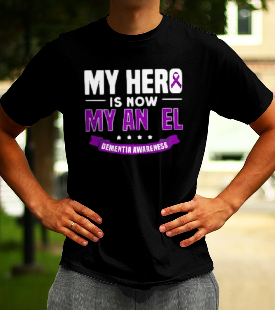 My Hero Is Now My Angel Purple Ribbon Dementia Awareness T-Shirt