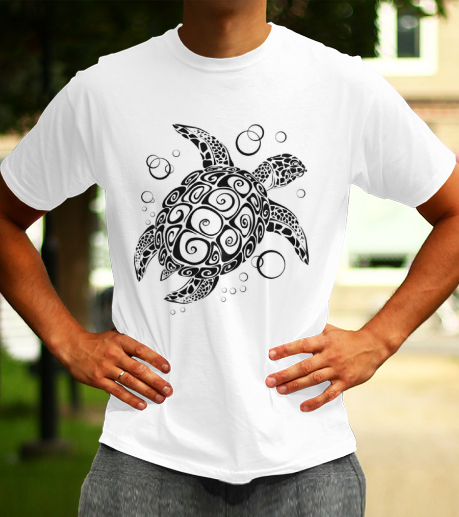 Sea Turtle Tribal Pattern With Bubbles T-Shirt