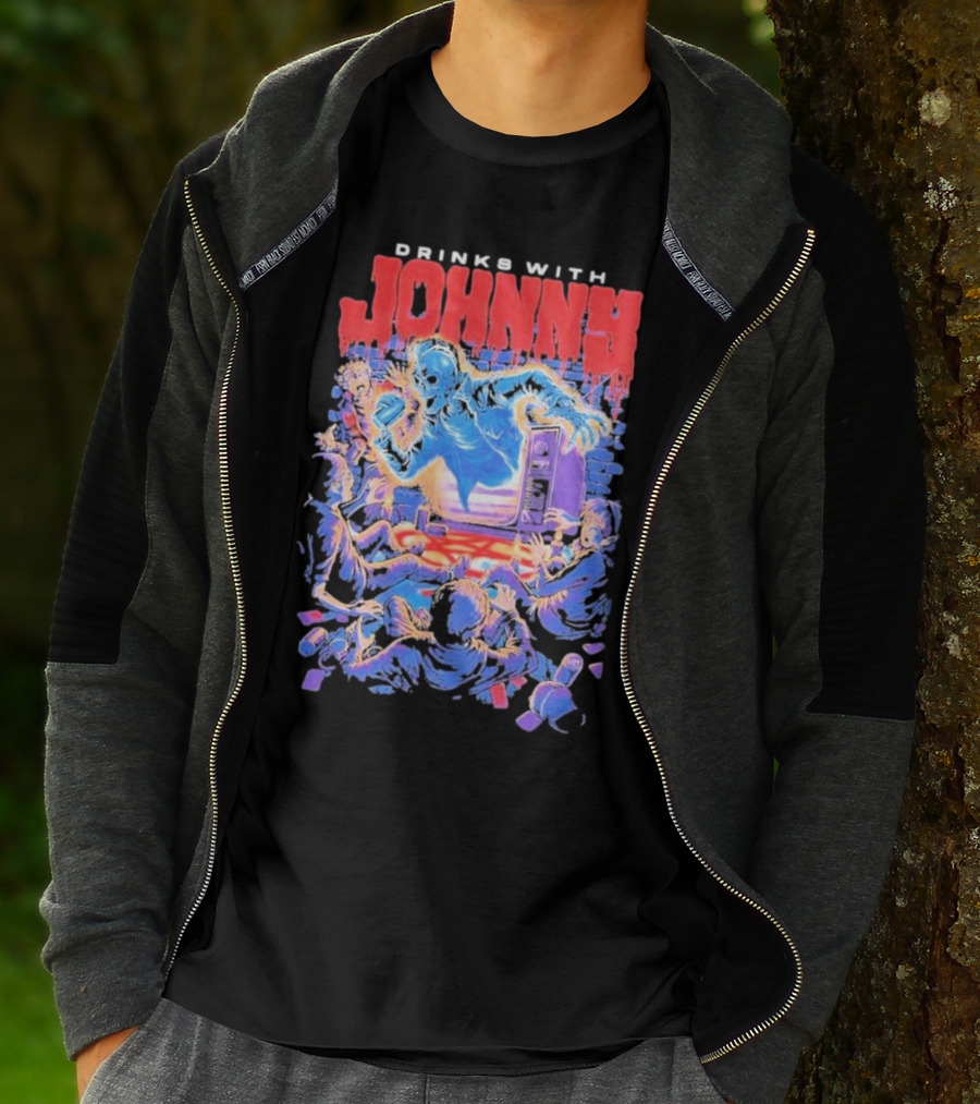 Drinks With Johnny The Summoning Skeleton Emerging From TV T-Shirt