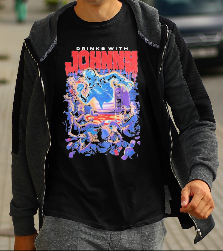 Drinks With Johnny The Summoning Skeleton Emerging From TV T-Shirt