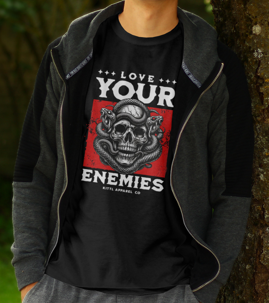 Love Your Enemies Skull With Snakes Kittl Apparel Co T-Shirt