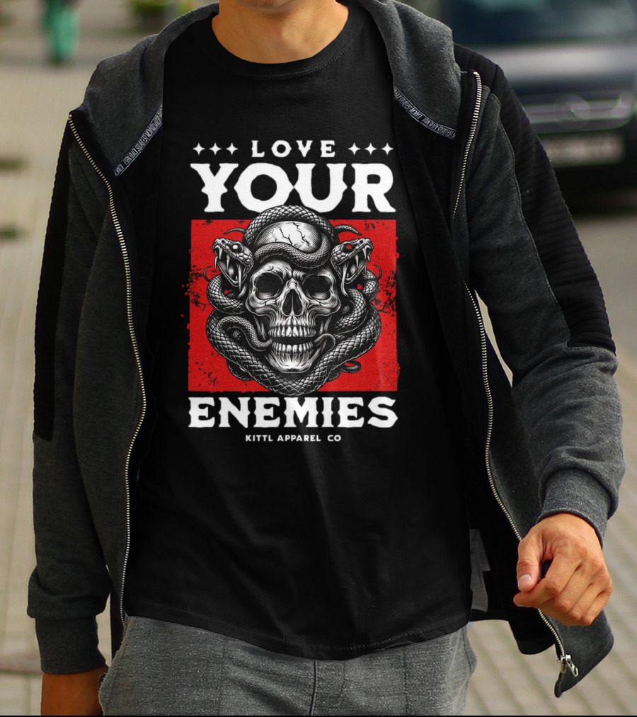 Love Your Enemies Skull With Snakes Kittl Apparel Co T-Shirt