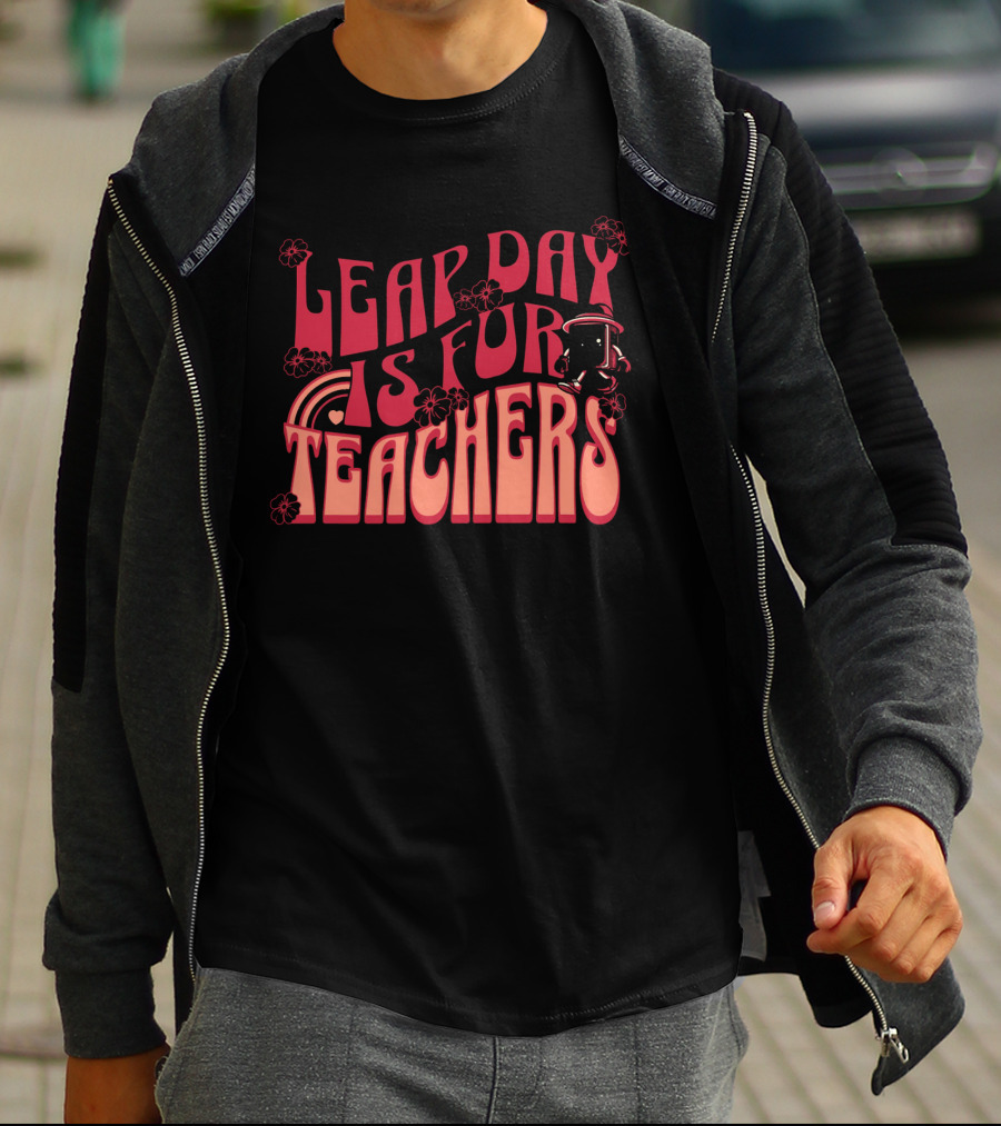 Leap Day Is For Teachers Retro Floral Rainbow Robot T-Shirt
