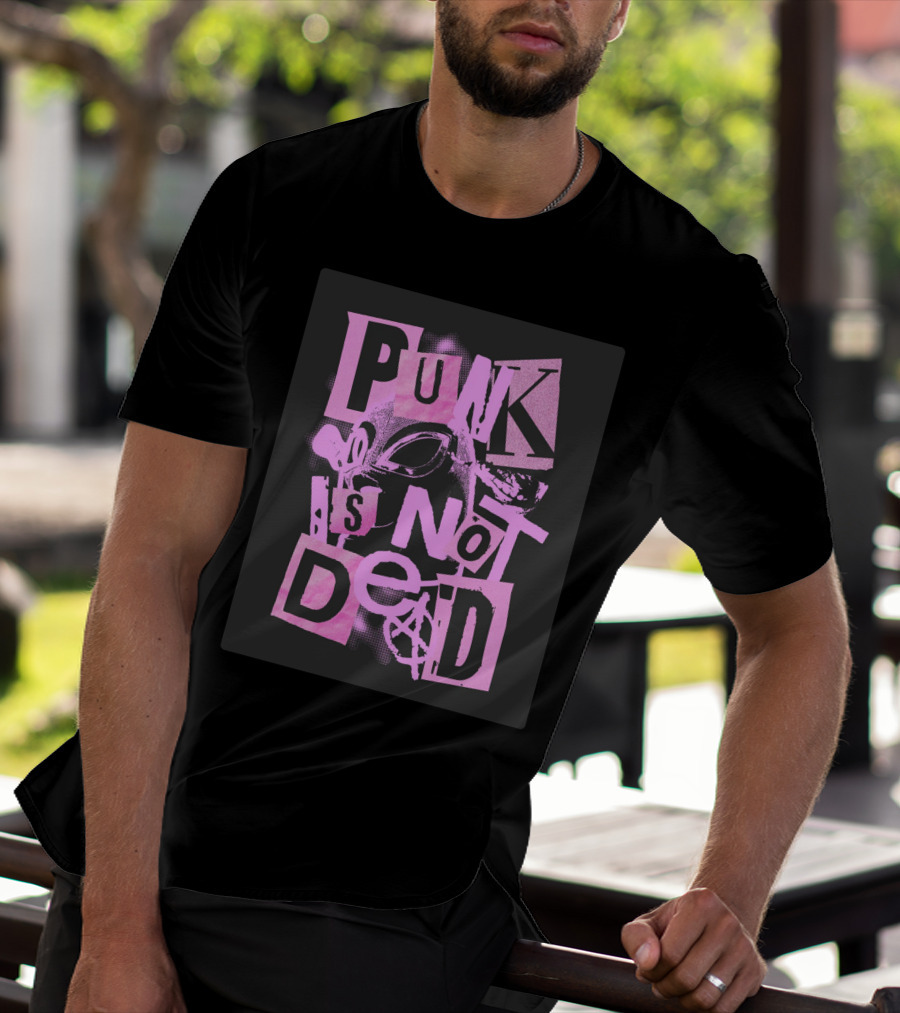 Punk Is Not Dead Mask And Anarchy Symbol Collage T-Shirt