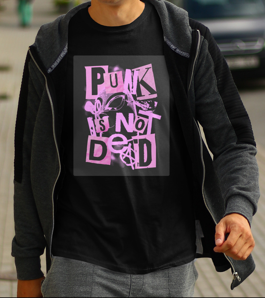 Punk Is Not Dead Mask And Anarchy Symbol Collage T-Shirt
