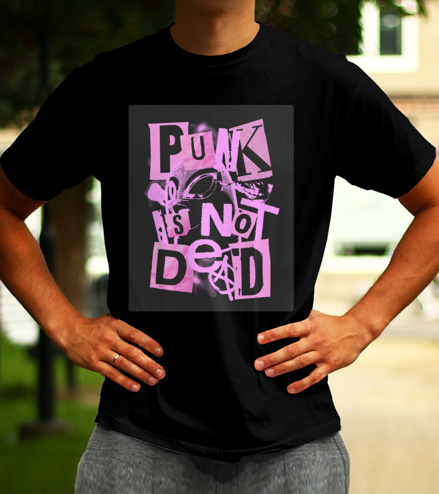 Punk Is Not Dead Mask And Anarchy Symbol Collage T-Shirt