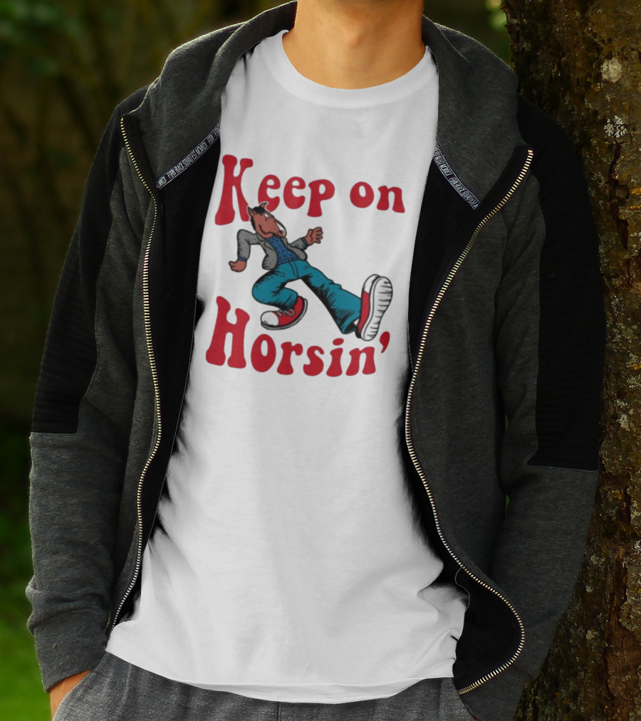 Hiphop Bojack Horseman Keep On Horsin' Cartoon Character In Sneakers T-Shirt