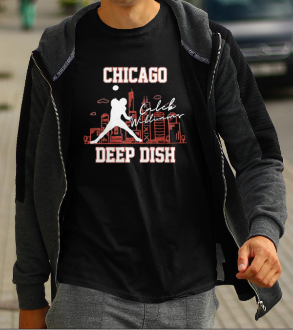 Caleb Williams Chicago Deep Dish Football Skyline T-Shirt