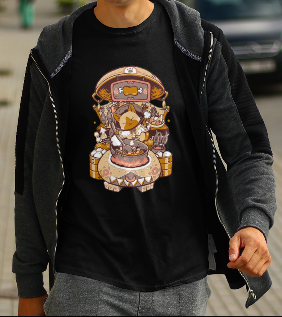 Cooking Monster Hunter Palico Eyebat Feast In Pixel T-Shirt