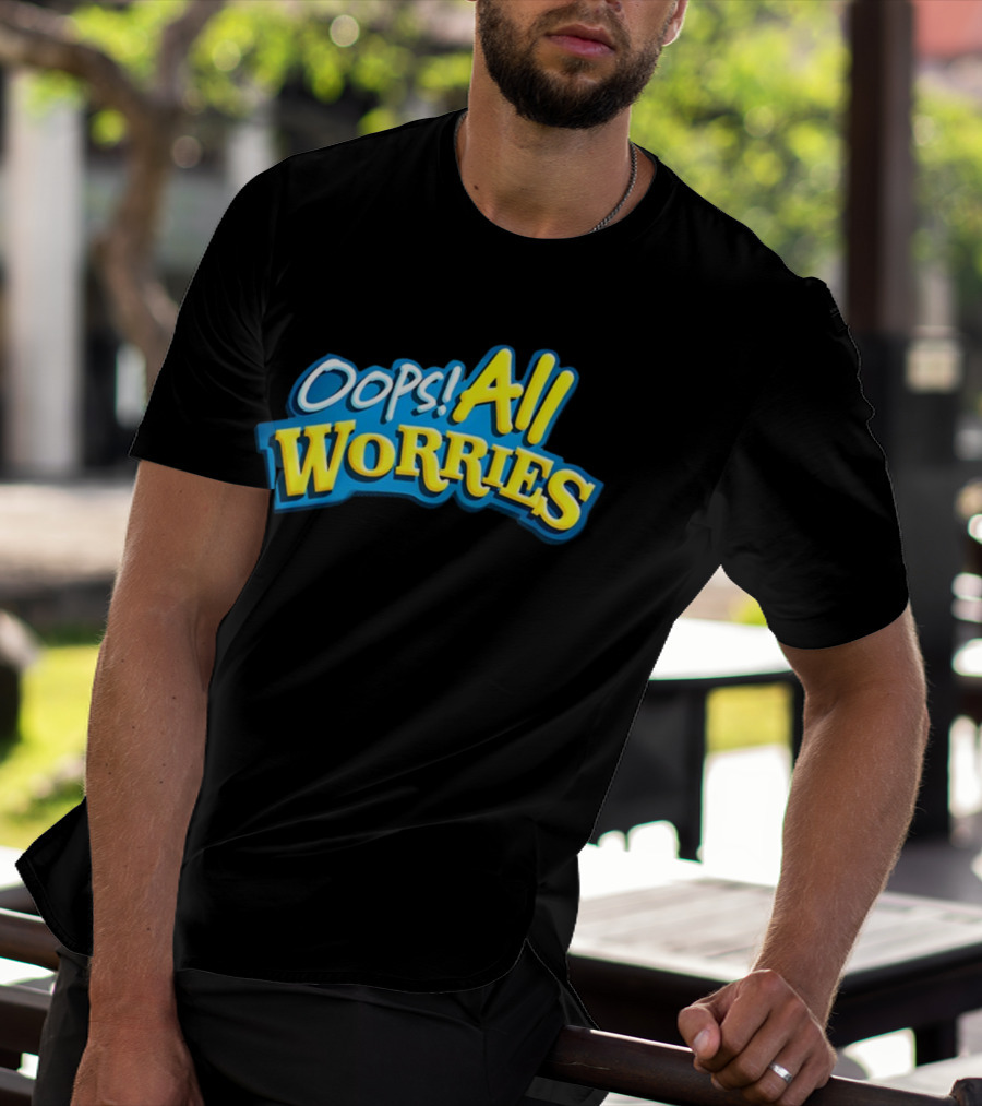Oops All Worries Text Bold Blue Yellow T-Shirt