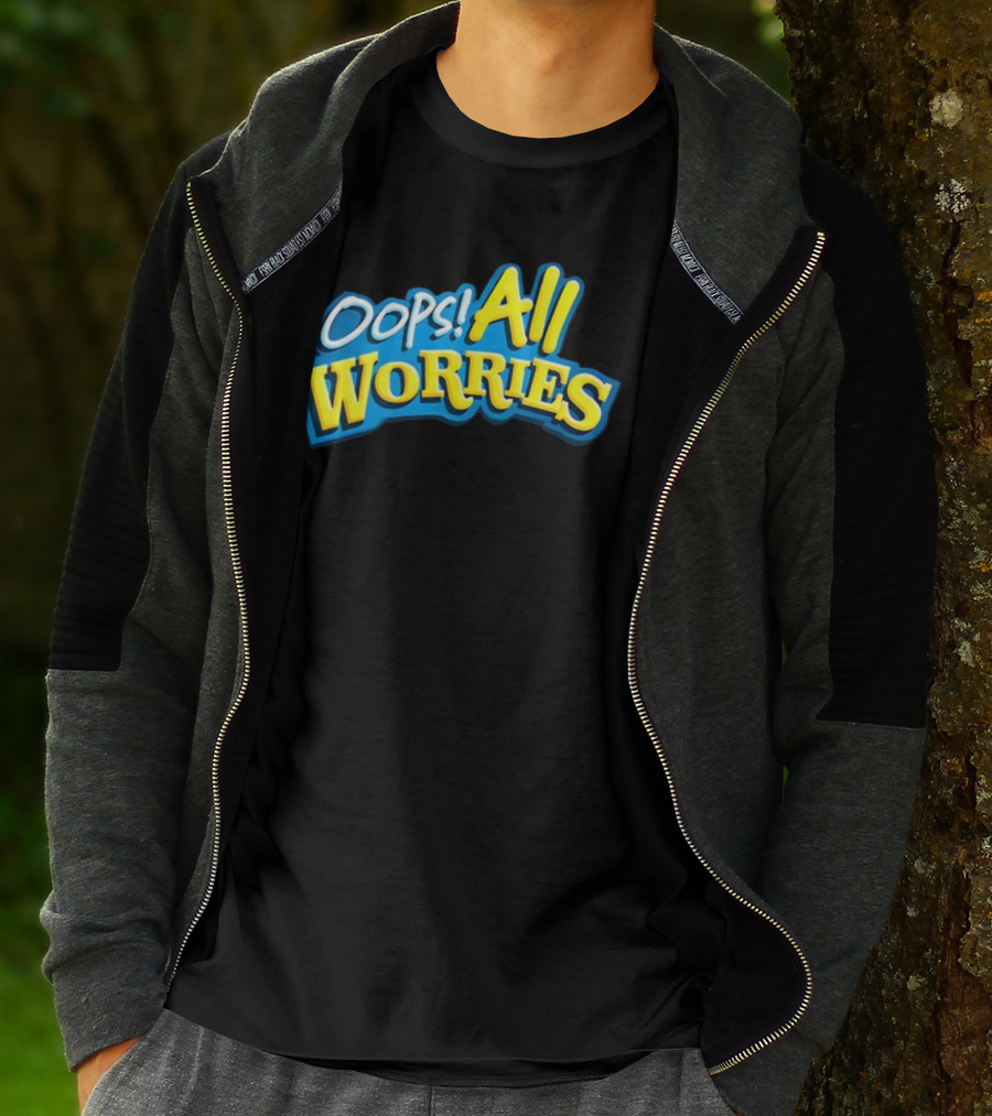 Oops All Worries Text Bold Blue Yellow T-Shirt
