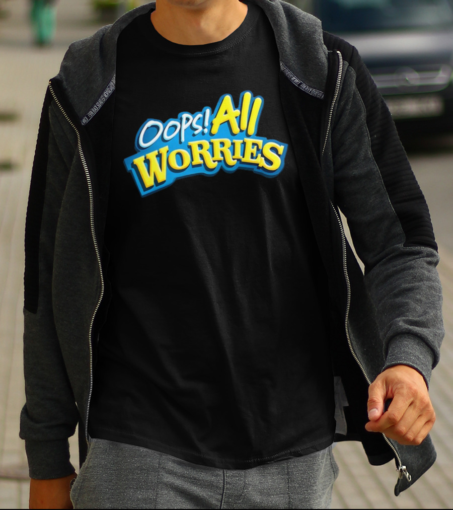 Oops All Worries Text Bold Blue Yellow T-Shirt