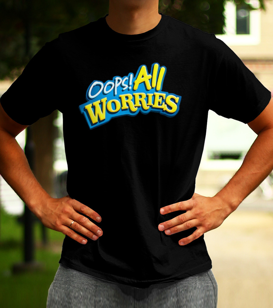 Oops All Worries Text Bold Blue Yellow T-Shirt