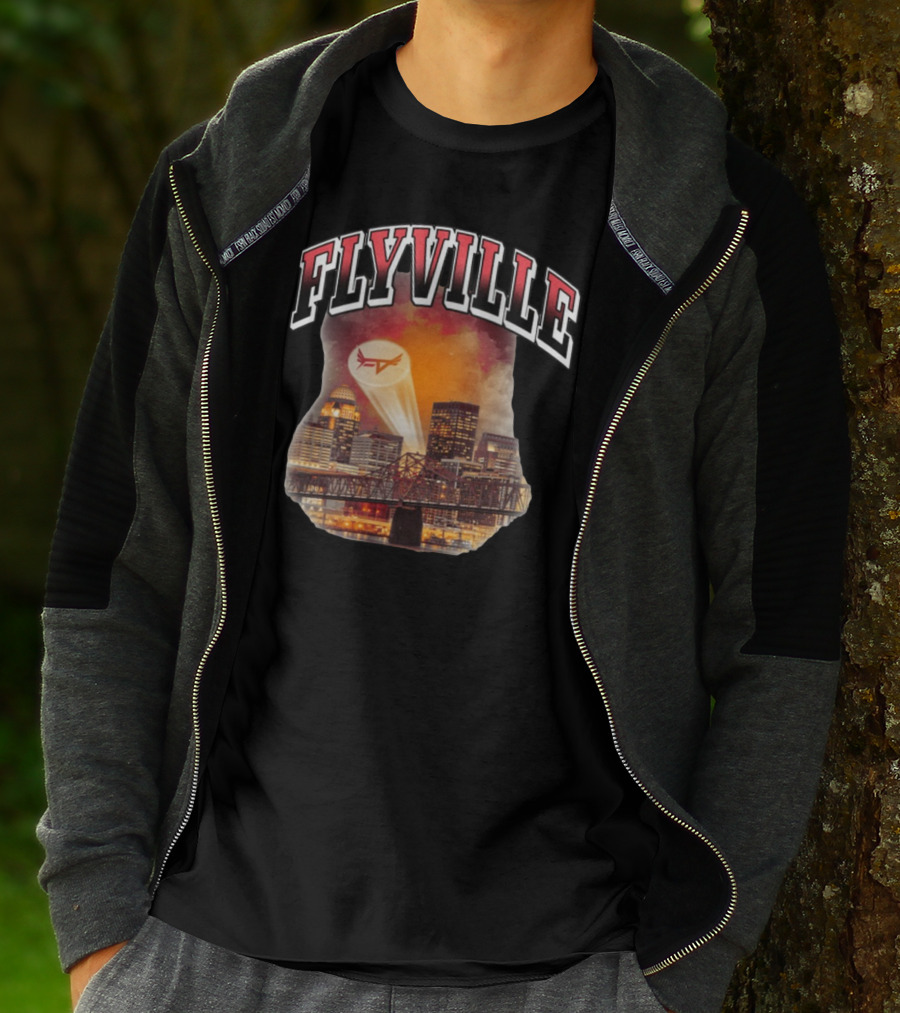 Flyville Skyline With Spotlight Logo Over City Bridge T-Shirt