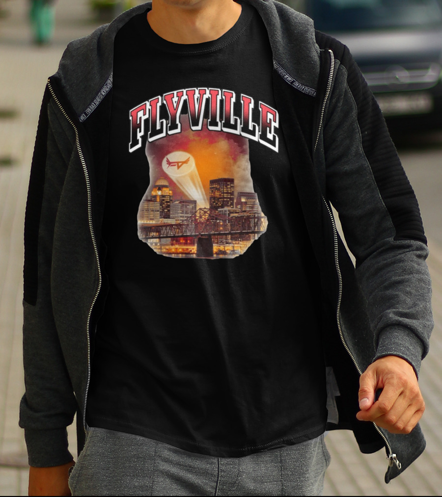 Flyville Skyline With Spotlight Logo Over City Bridge T-Shirt