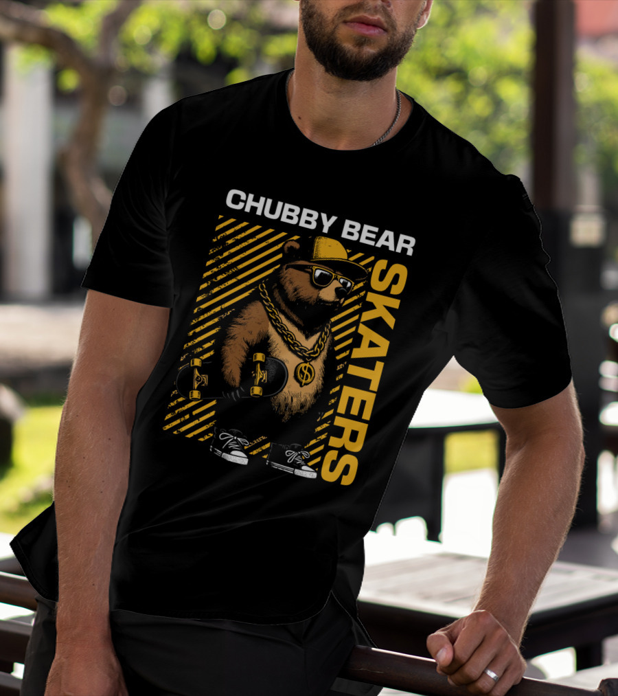 CHUBBY BEAR SKATERS Dollar Chain Sunglasses Cool Black And Yellow T-Shirt