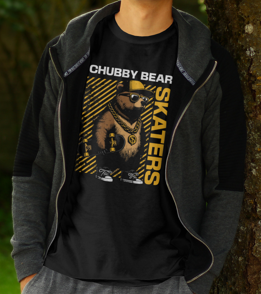CHUBBY BEAR SKATERS Dollar Chain Sunglasses Cool Black And Yellow T-Shirt