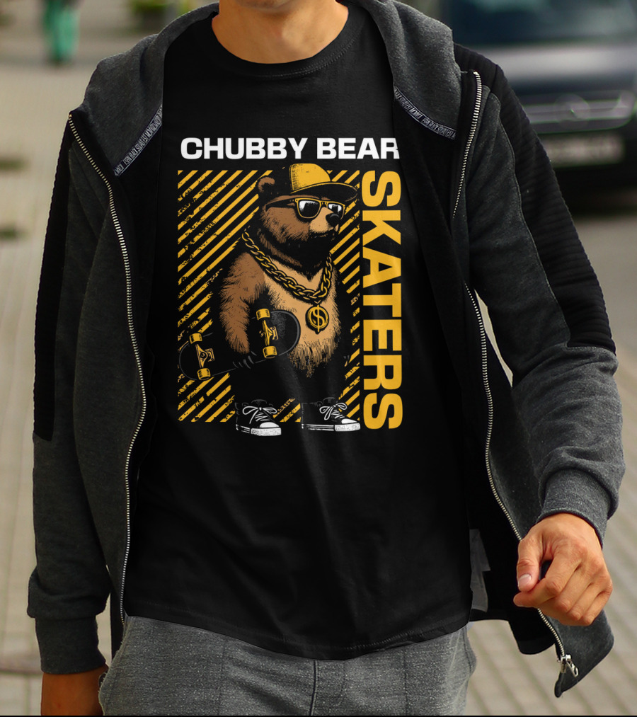CHUBBY BEAR SKATERS Dollar Chain Sunglasses Cool Black And Yellow T-Shirt