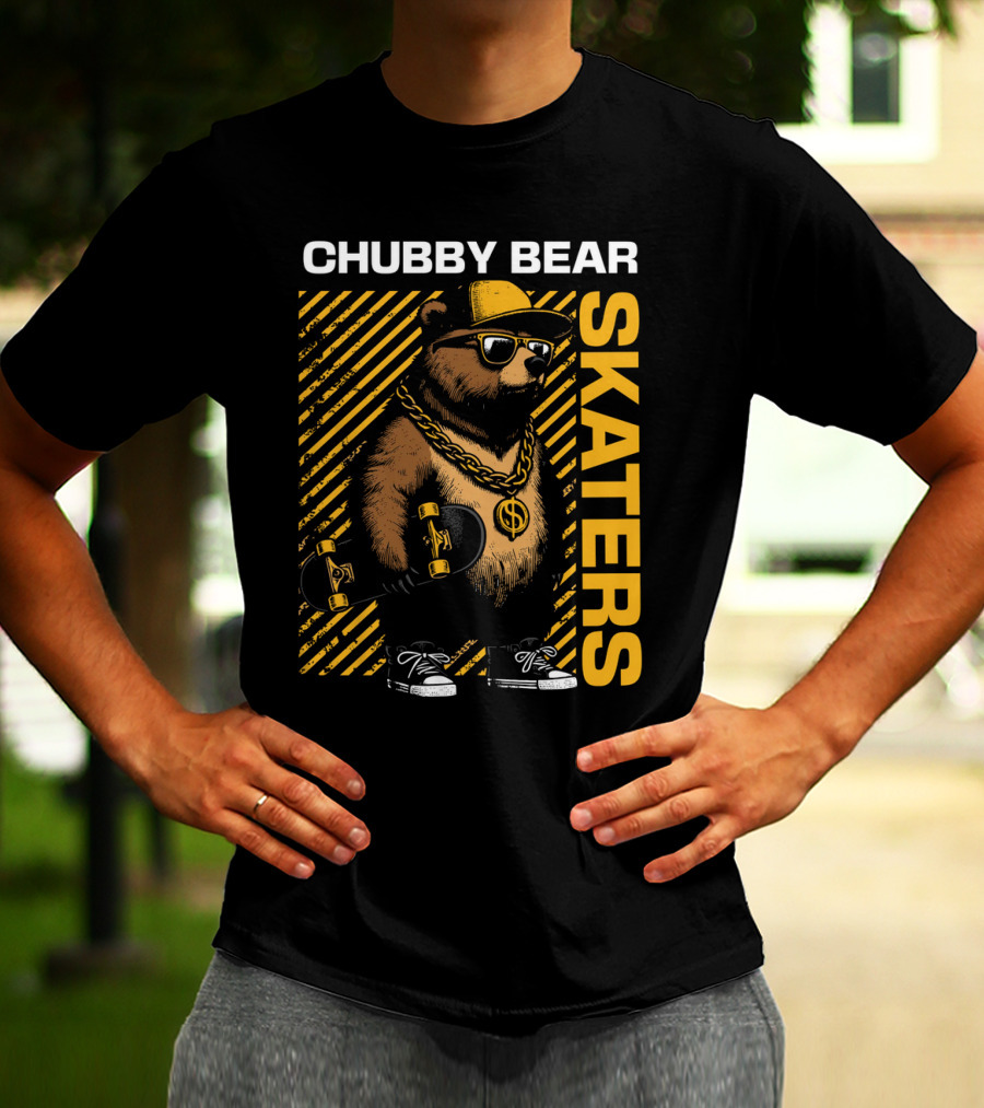 CHUBBY BEAR SKATERS Dollar Chain Sunglasses Cool Black And Yellow T-Shirt