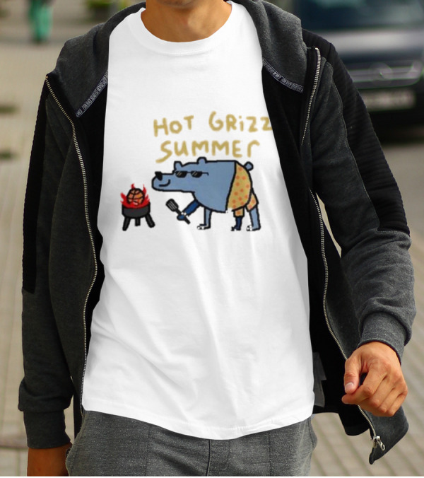 Hot Grizz Summer Sunglasses Bear Grilling Basketball On Fire T-Shirt