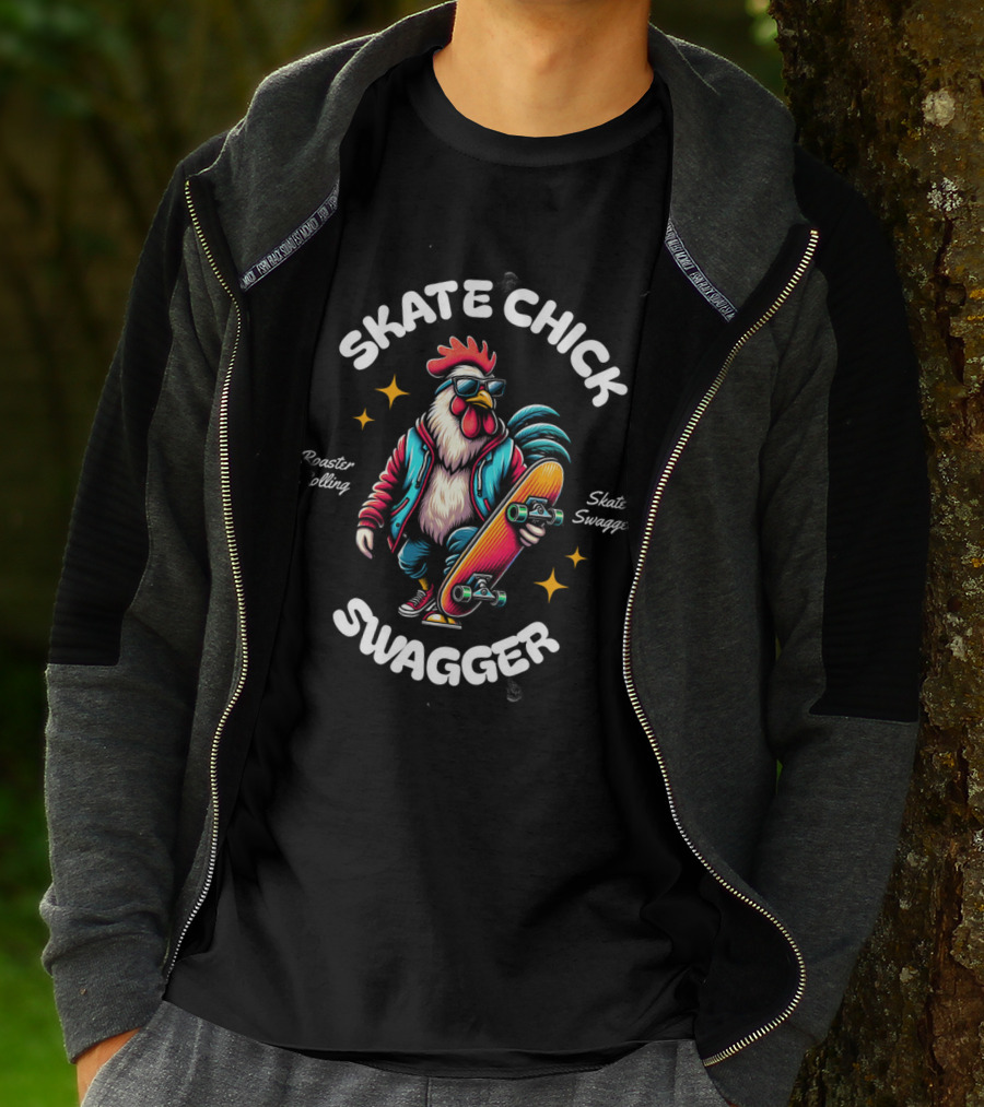 Skate Chick Swagger Rooster Rolling Skate Swagger T-Shirt