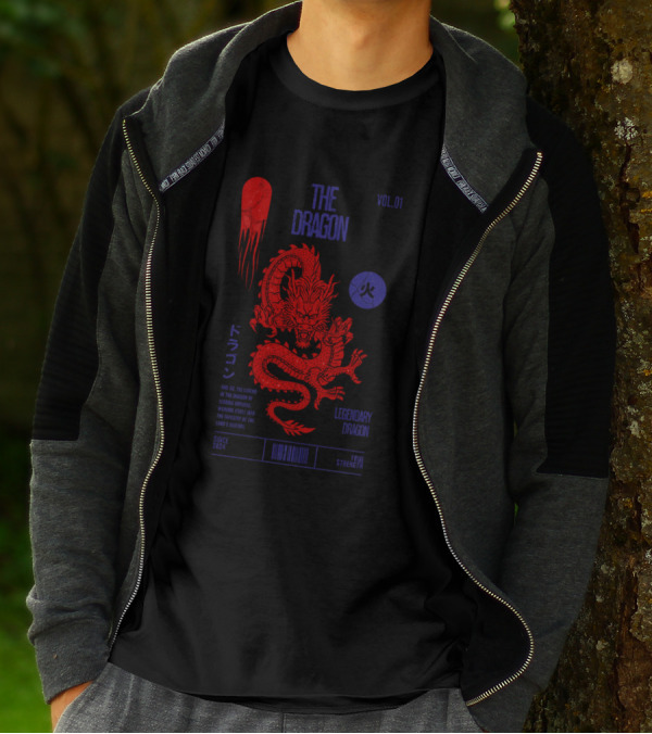 The Dragon Vol. 01 Legendary Fire Dragon Kanji Spirit Top Sticker T-Shirt