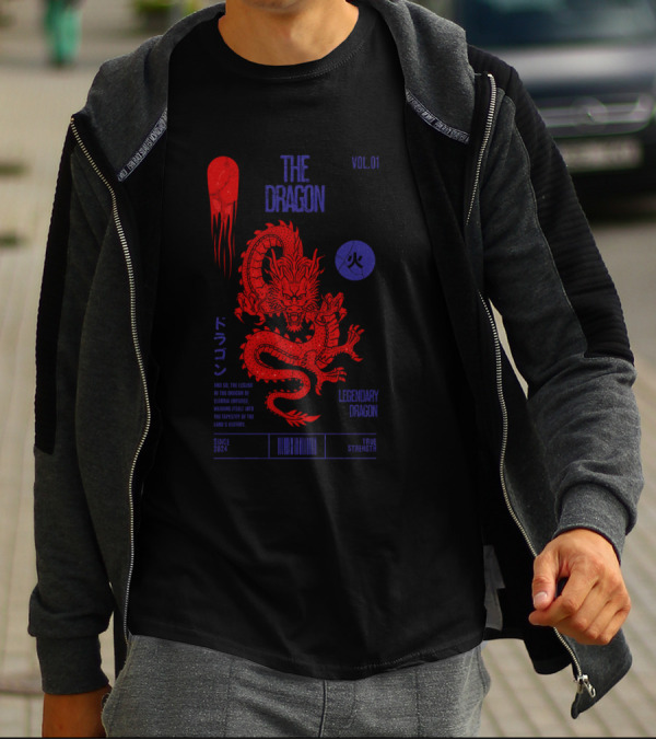 The Dragon Vol. 01 Legendary Fire Dragon Kanji Spirit Top Sticker T-Shirt