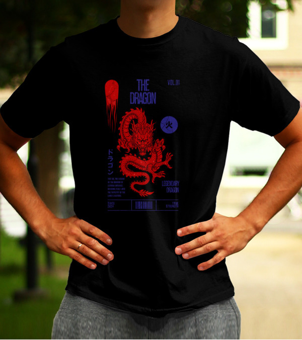 The Dragon Vol. 01 Legendary Fire Dragon Kanji Spirit Top Sticker T-Shirt