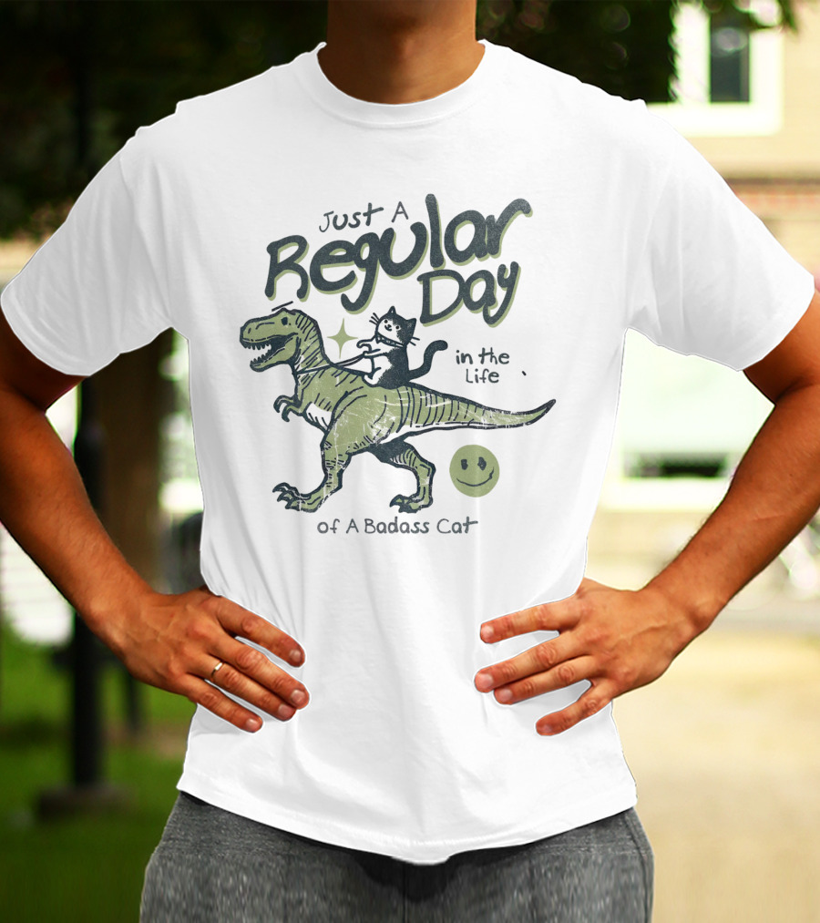 Just A Regular Day In The Life Of A Badass Cat Riding Dinosaur T-Shirt