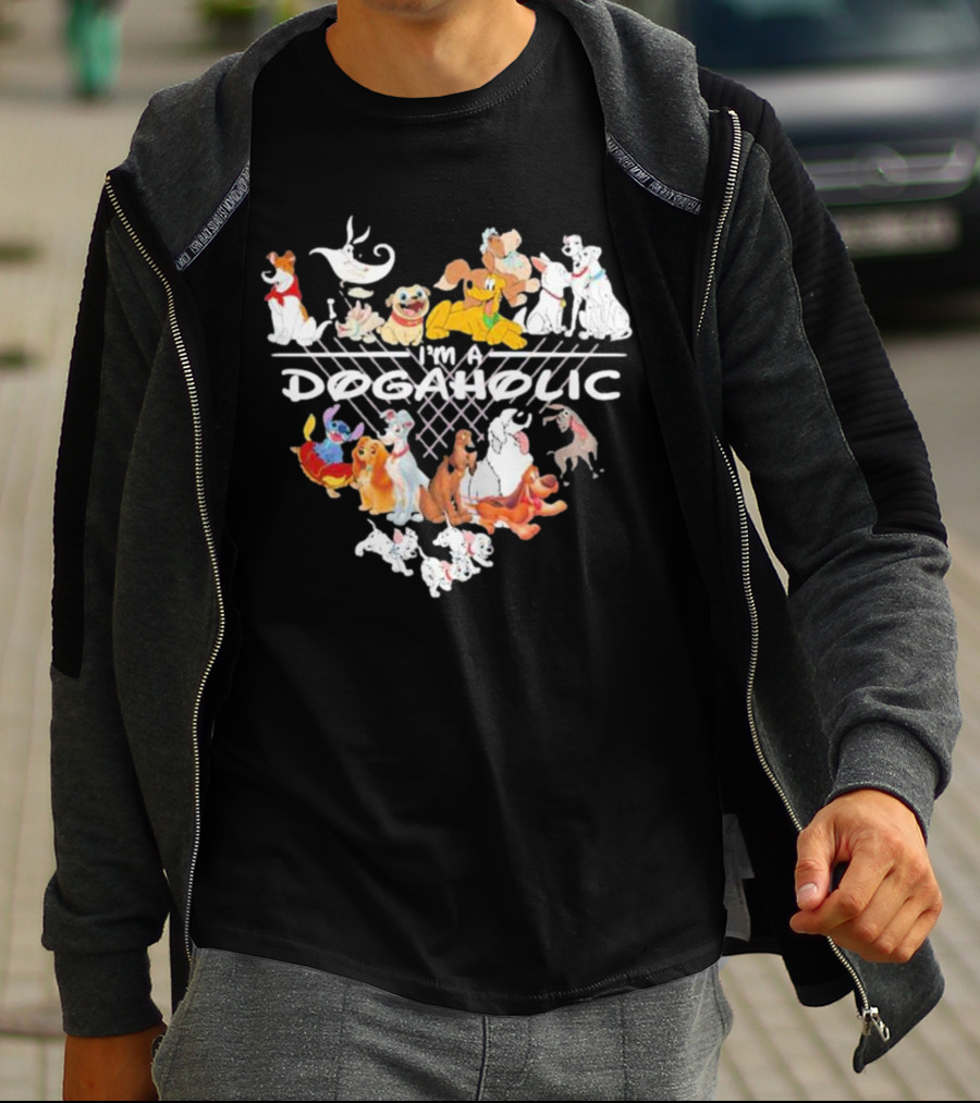 I'm A Dogaholic With Iconic Cartoon Dogs Heart T-Shirt