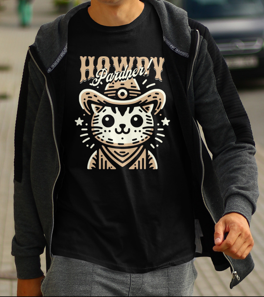 Howdy Pardner Cat In Cowboy Hat T-Shirt