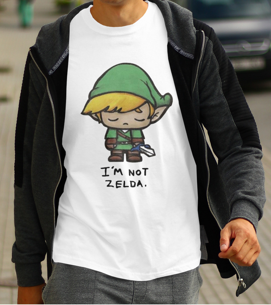 I'm Not Zelda Sad Cartoon Character In Green T-Shirt