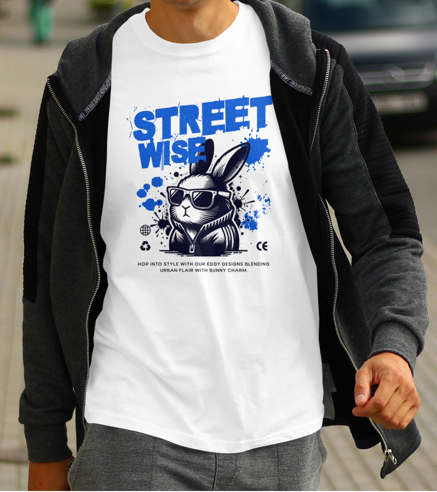 STREET WISE Urban Flair Bunny Charm Hip Hop T-Shirt