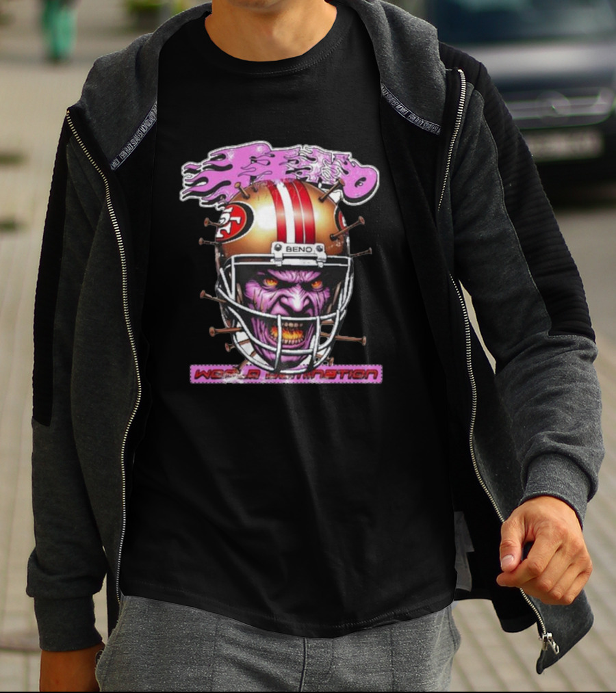 Beno World Domination Nin3Rs Football Helmet Creature T-Shirt